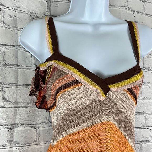 Missoni dress mini ruffles criss cross straps orange yellow brown size 40 - Picture 3 of 16